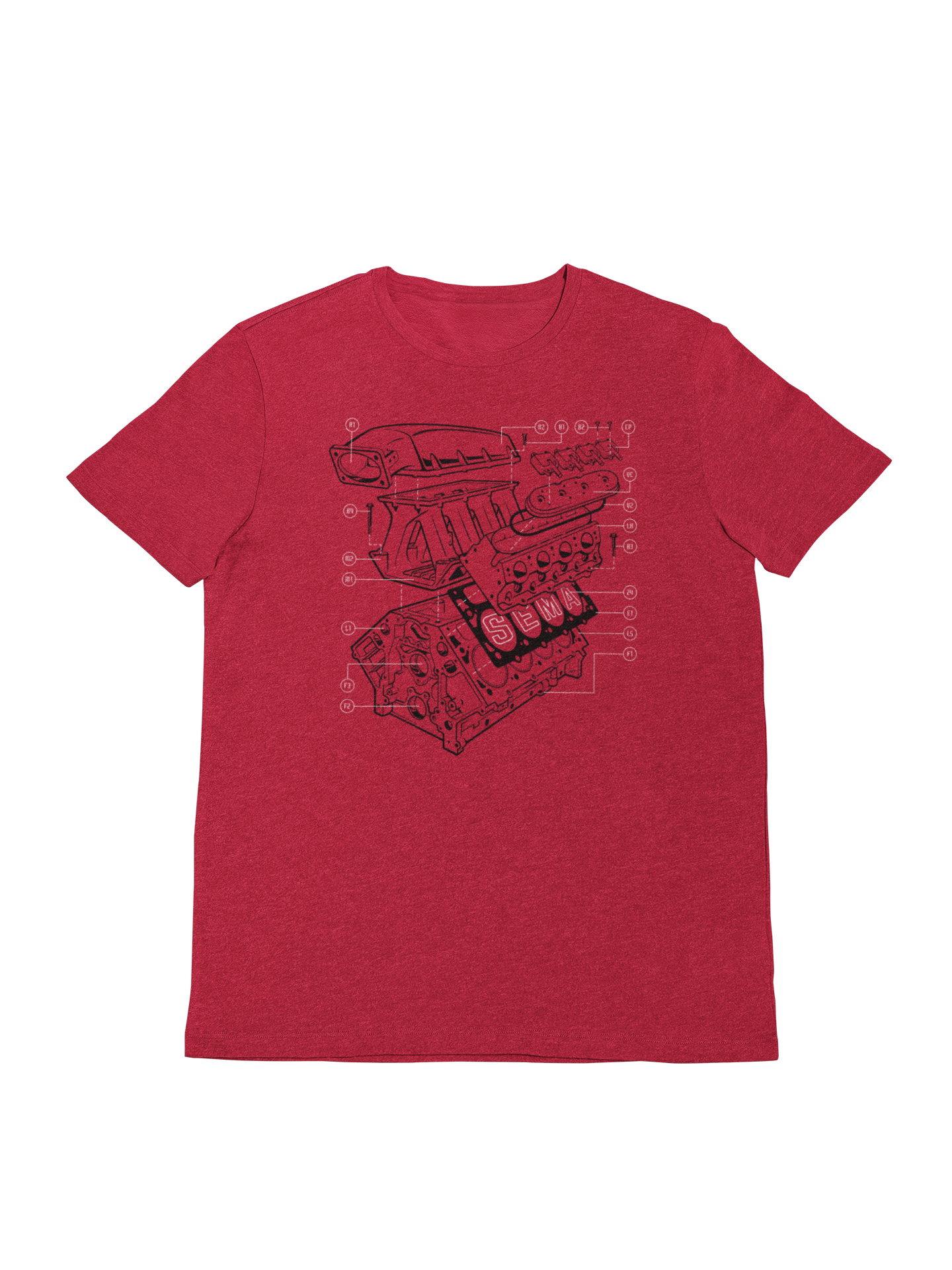 Blue Print Tee -Cardinal Heather- Short Sleeve T-shirt