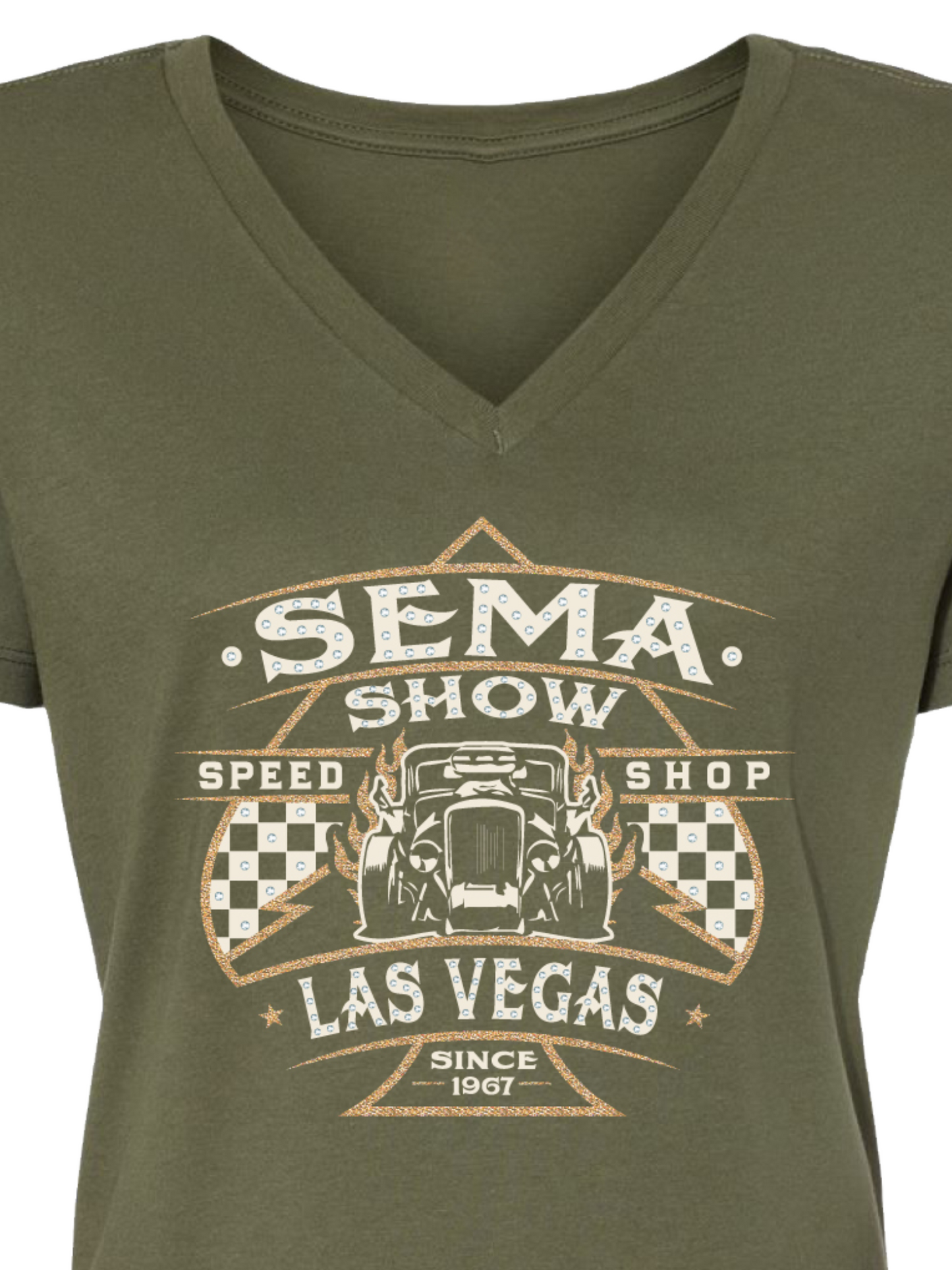Speed Shop - SEMA Show - Green - Las Vegas Ladies V-Neck Tee